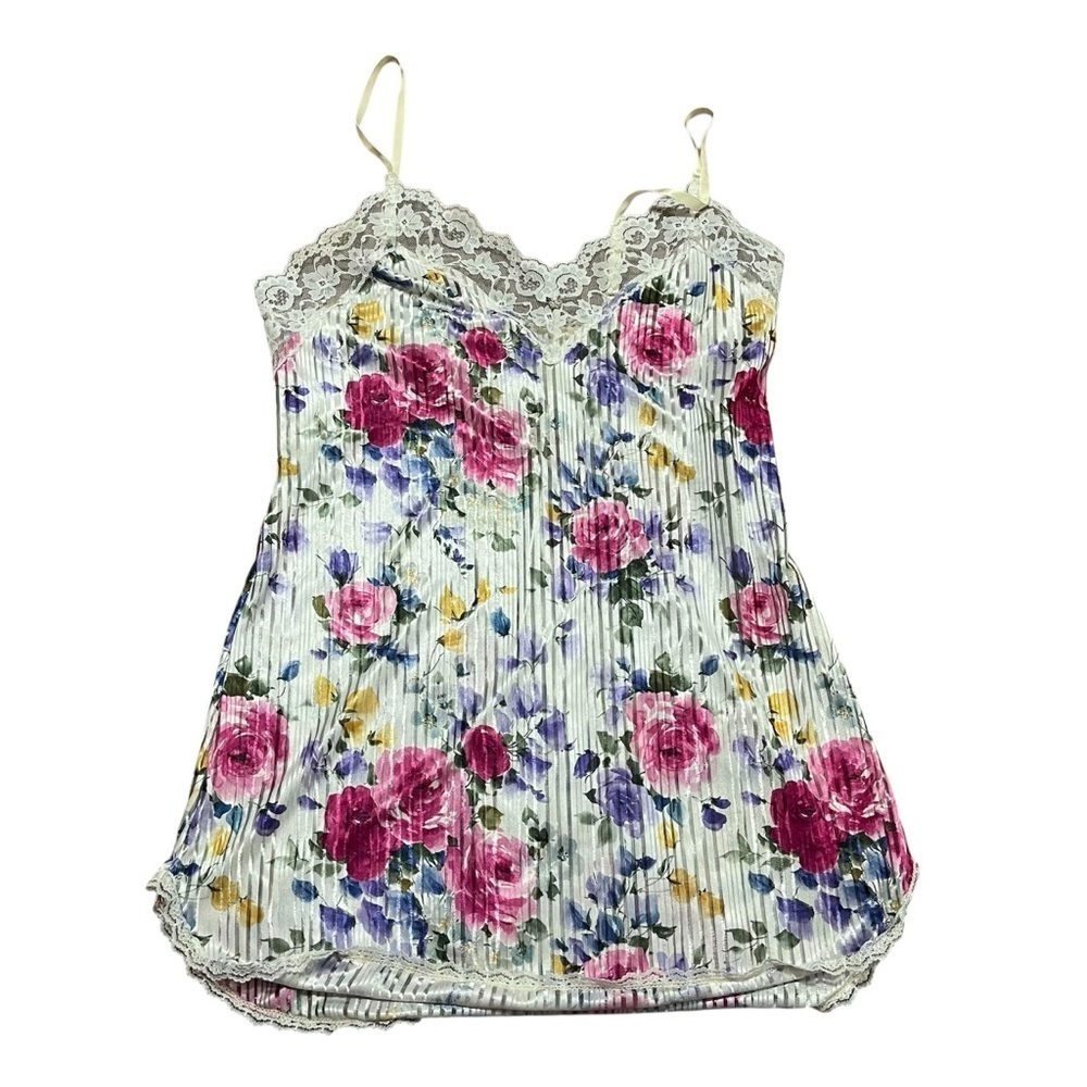 Vintage Undercover Striped Floral Nightgown Size Small Lace Cami adjustable